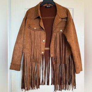 Faux Suede Brown Fringe Jacket